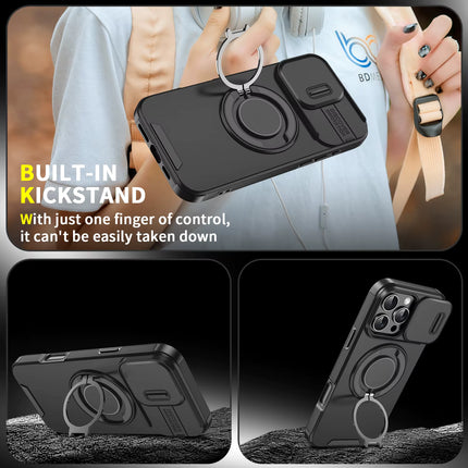 Cover Protector Antigolpes con Cámara Deslizante y Soporte de Anillo 360° para iPhone