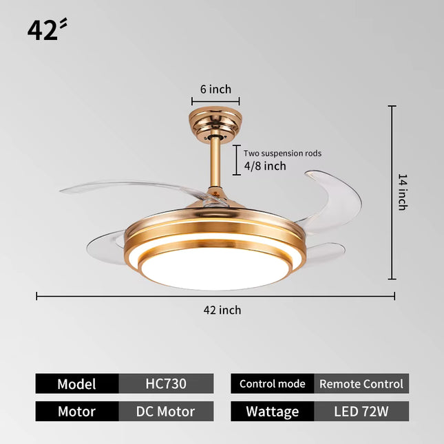 Ventilador de Techo LED Retráctil con Acabado Dorado