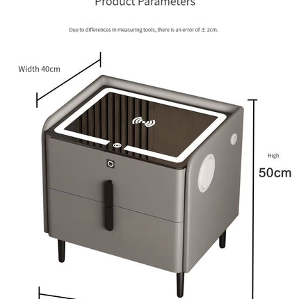 Mesita de Noche Inteligente con Luz LED + Carga Inalámbrica + USB