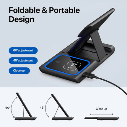 Cargador inalámbrico 3 en 1 – Base de carga rápida multifuncional para iPhone, AirPods y Apple Watch.