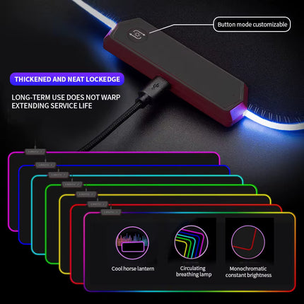 Mouse Pad Gamer RGB XL Antideslizante con Iluminación 7 Colores