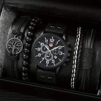 Reloj Analógico de Cuarzo para Hombre 40 mm con Pulsera de Cuero – Esfera de Cristal y Caja de Aleación Premium