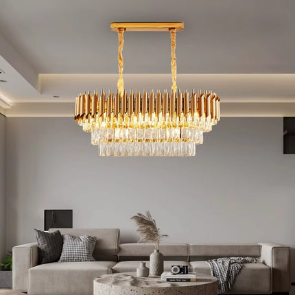 Lámpara de Techo Ovalada con Cristales y Altura Ajustable 75 cm