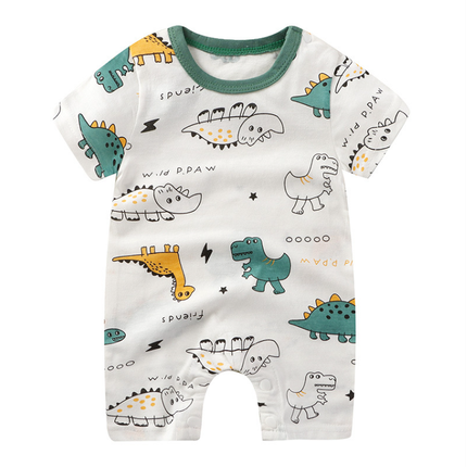 Mameluco Unisex de Algodón con Estampado de Dinosaurios – Blanco