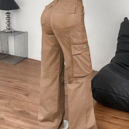 Pantalón Cargo de Tiro Alto para Mujer color caqui – Recto, Transpirable y de Máxima Comodidad
