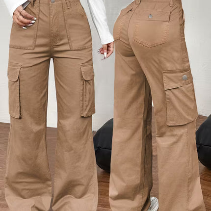 Pantalón Cargo de Tiro Alto para Mujer color caqui – Recto, Transpirable y de Máxima Comodidad