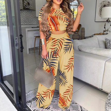 Conjunto Vintage de Dos Piezas con Top Ajustado y Pantalón Ancho