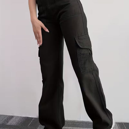 Pantalón Cargo de Tiro Alto para Mujer color negro – Recto, Transpirable y de Máxima Comodidad