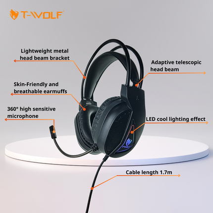 Audífonos Gamer T-WOLF H160 con Sonido Envolvente 7.1 y Micrófono LED