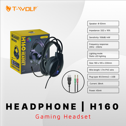 Audífonos Gamer T-WOLF H160 con Sonido Envolvente 7.1 y Micrófono LED